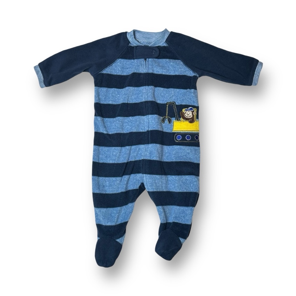 Baby boy Little me excavator truck fleece footed pajamas size 3mo